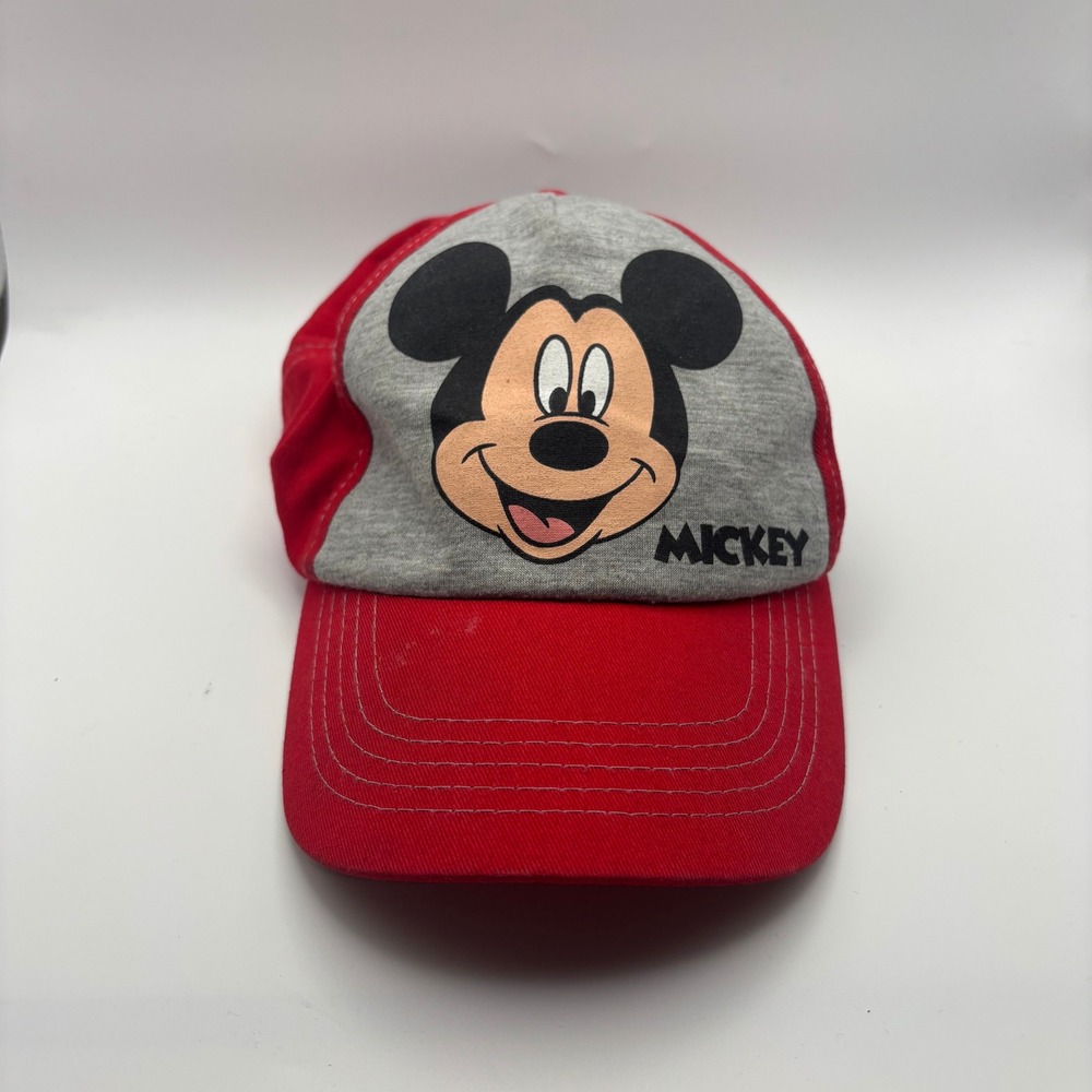 Disney Mickey Mouse Youth Baseball Hat Red Gray Adjustable Cap